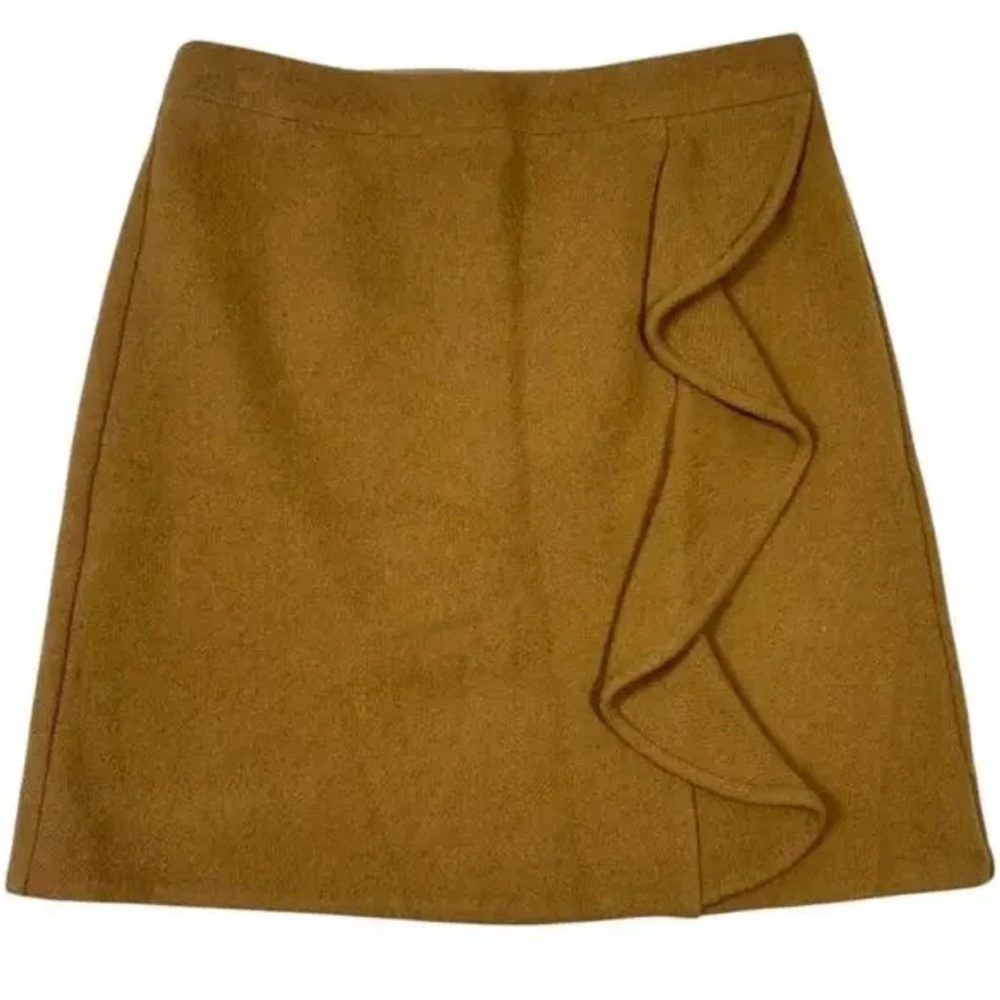 J. Crew Mercantile Ruffle Front Wool Mini Skirt - Size 8 - Camel Tan Color - NWT - Picture 2 of 6